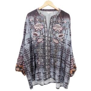 Love Kyla Womens Emboridered Floral Tunic Top Size 2X Boho Artsy Lightweight